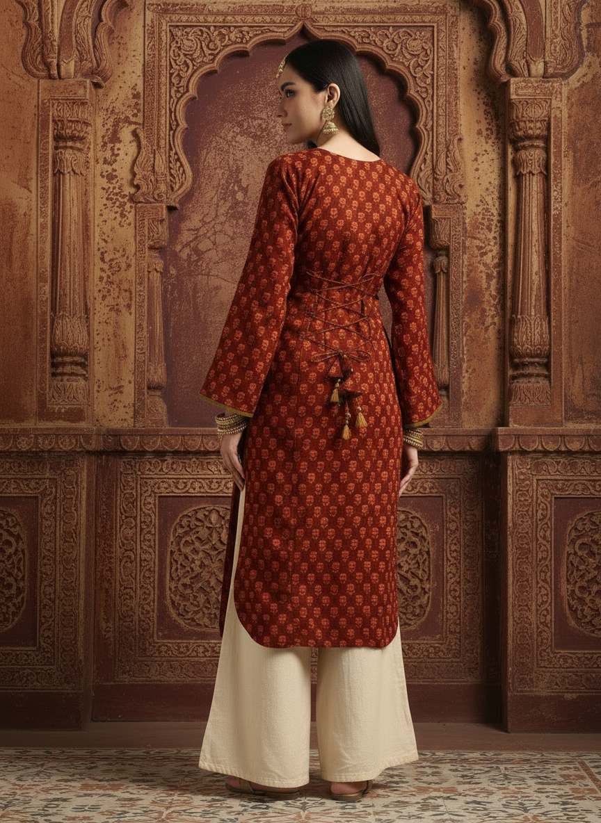 Rust back adjustable kurti