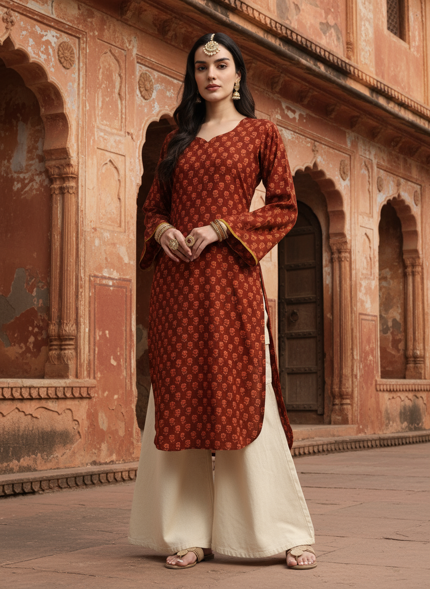 Rust back adjustable kurti