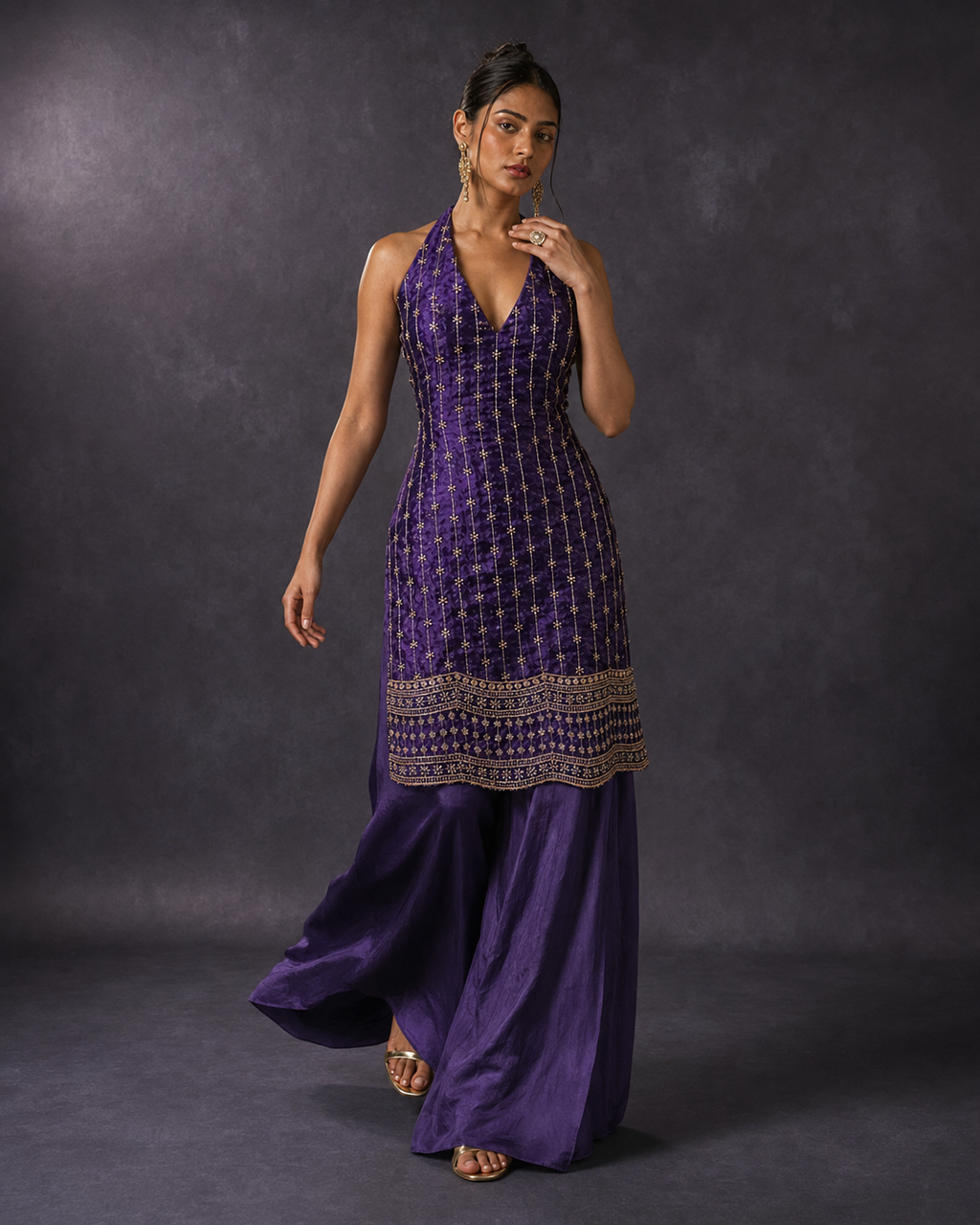 Zohra | Sequin Embroidered Halter Kurta