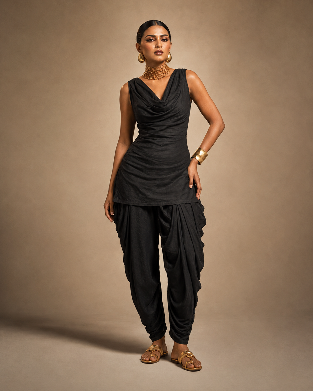Ahana Cowl Corset Kurti | Black