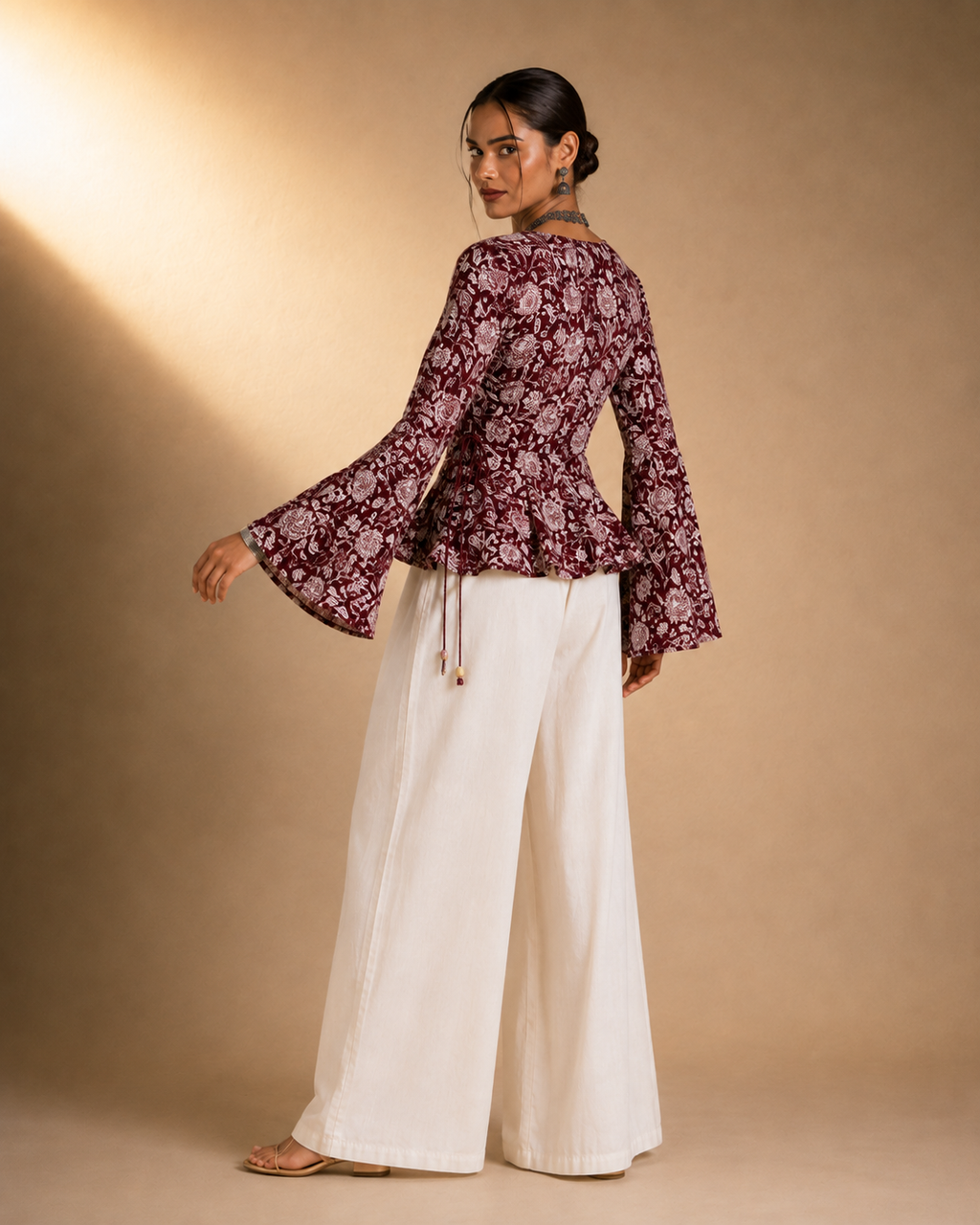 Saanjh | Maroon Bell Sleeve Top