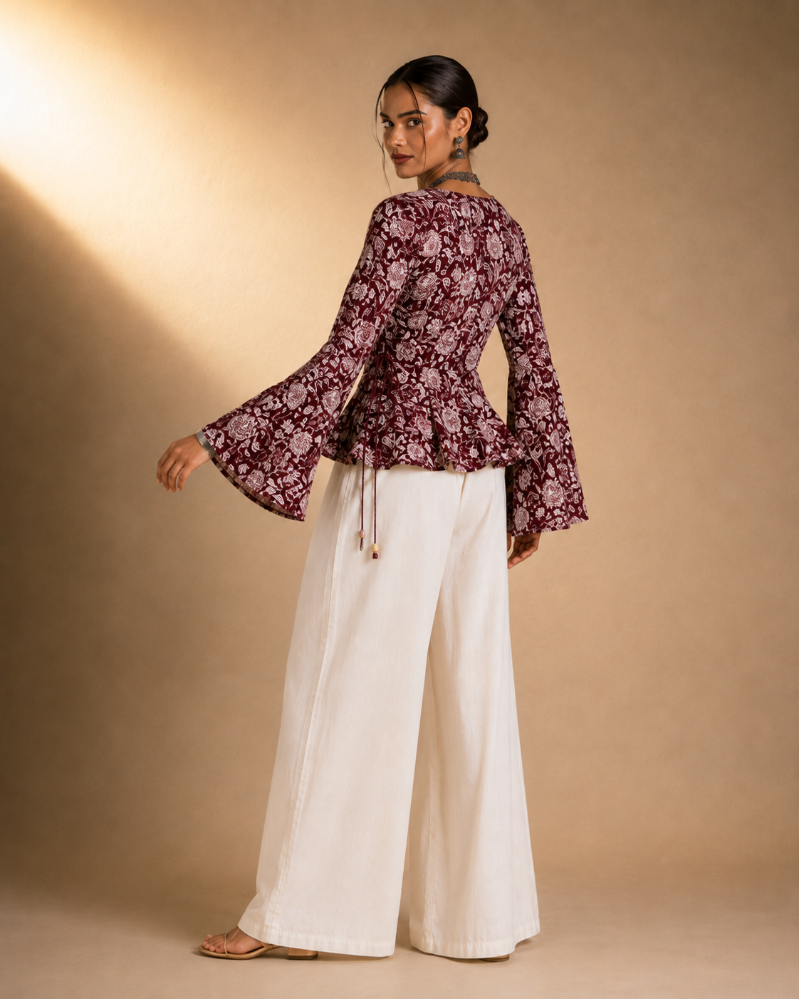 Saanjh | Maroon Bell Sleeve Top