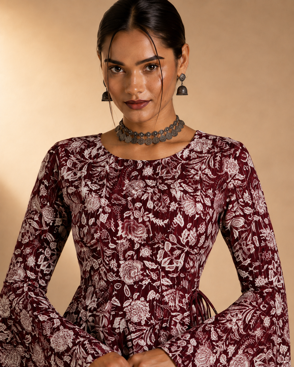 Saanjh | Maroon Bell Sleeve Top
