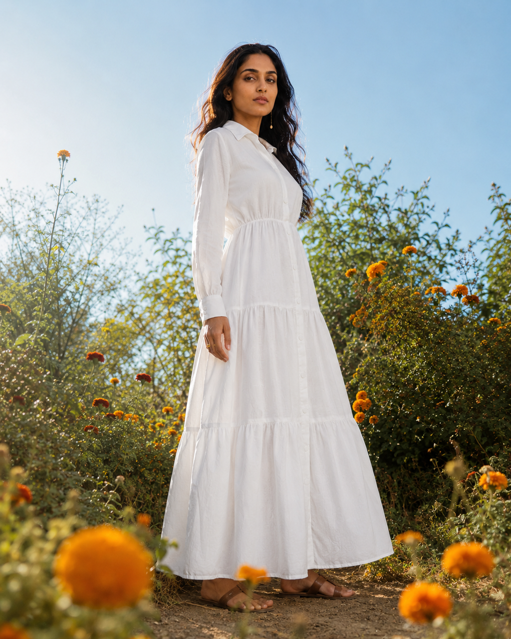 Mihika White Mul Cotton Maxi Dress