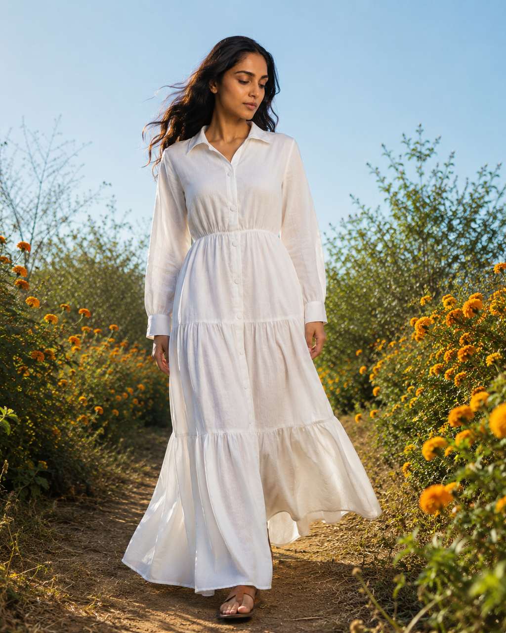 Mihika White Mul Cotton Maxi Dress