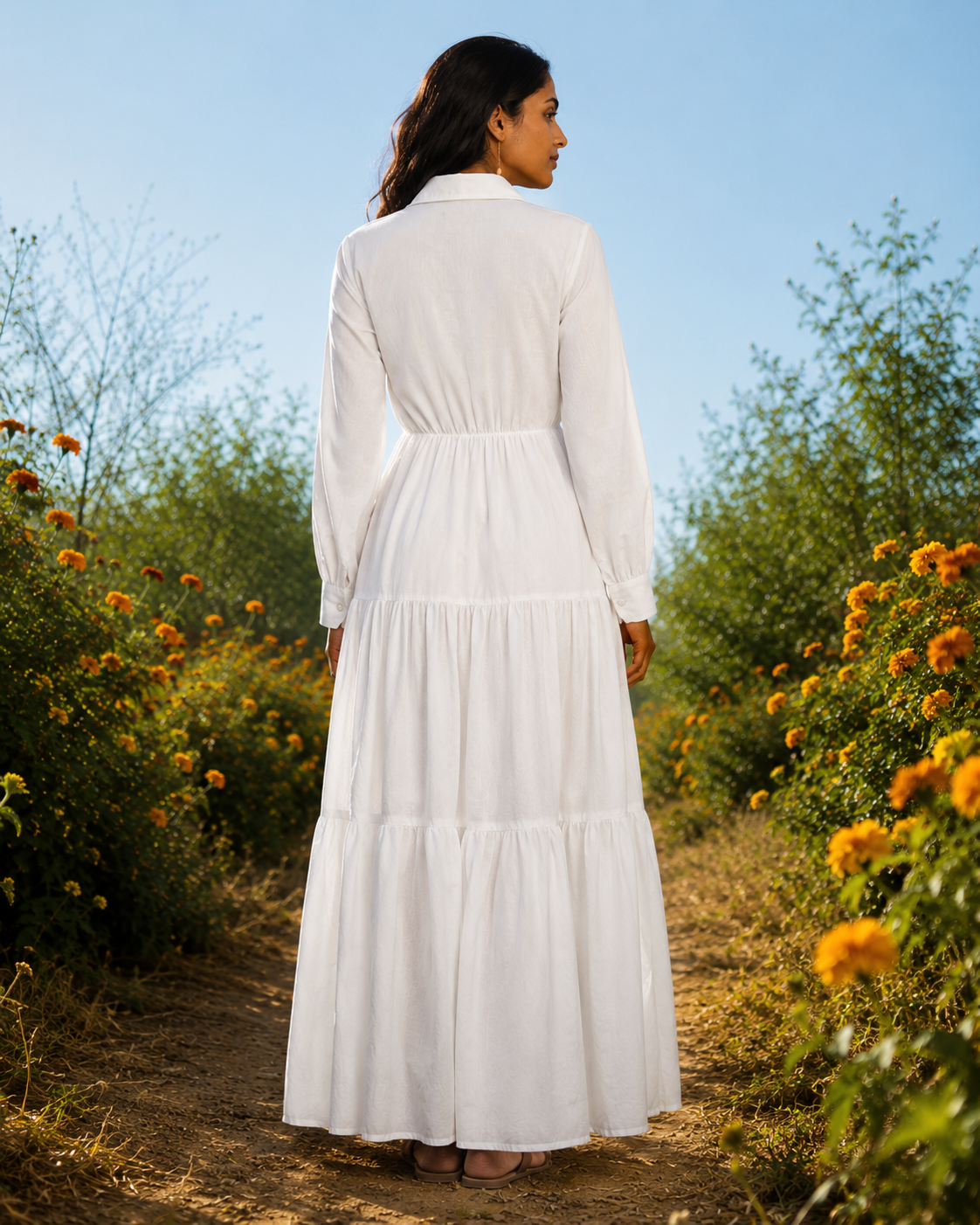 Mihika White Mul Cotton Maxi Dress