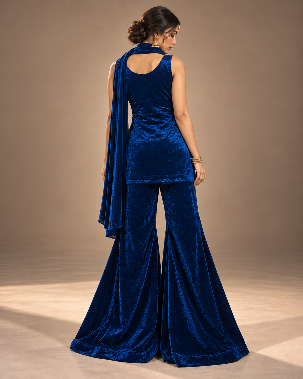 Ziya | Royal Blue Ice Velvet Sharara Set