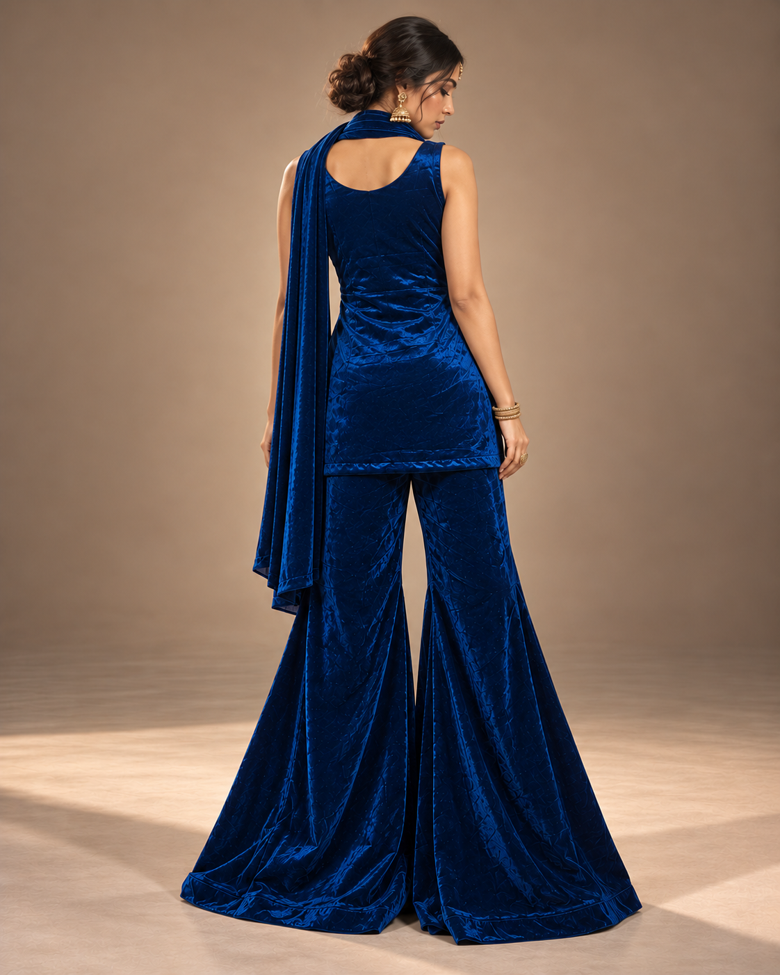 Ziya | Royal Blue Ice Velvet Sharara Set