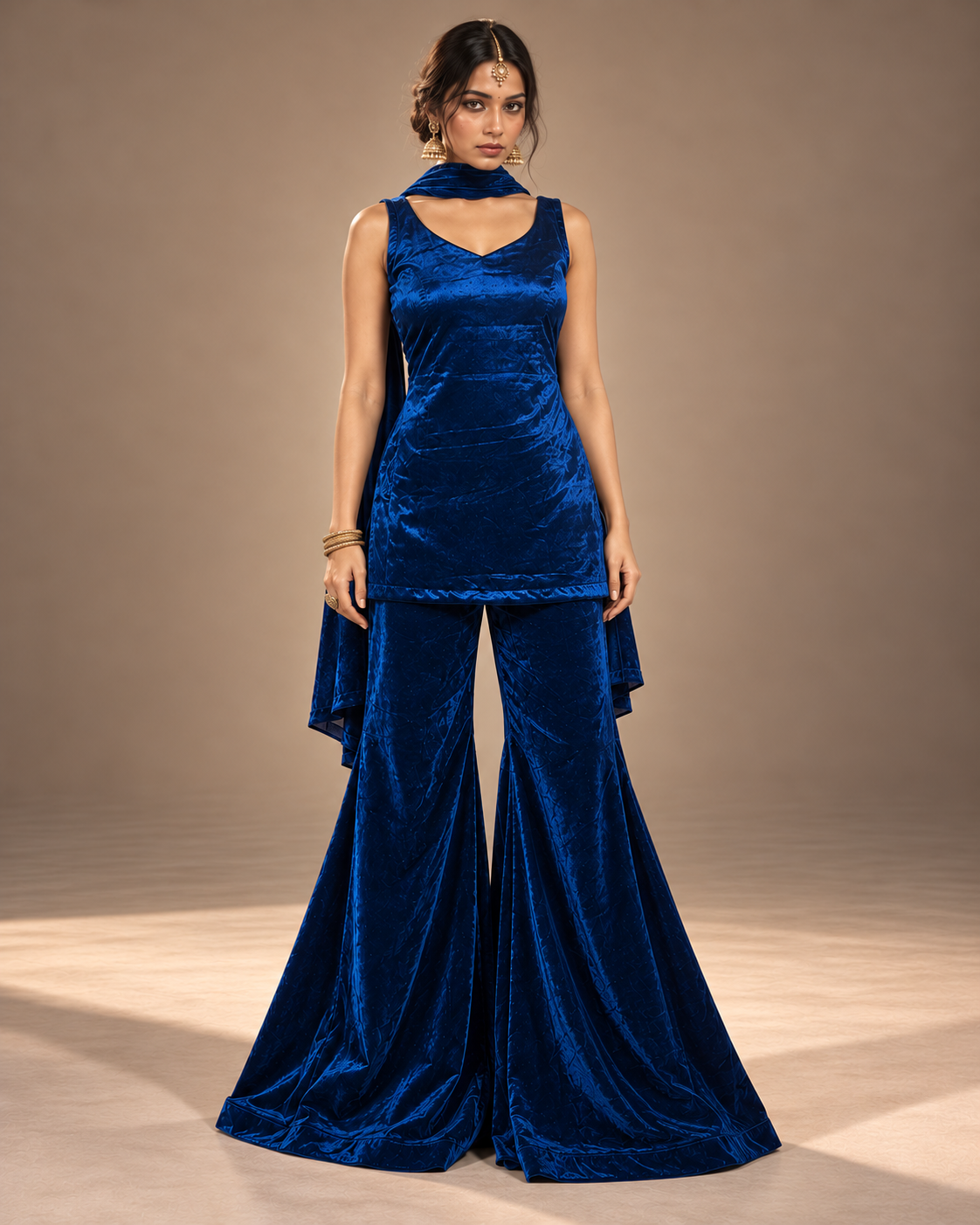 Ziya | Royal Blue Ice Velvet Sharara Set