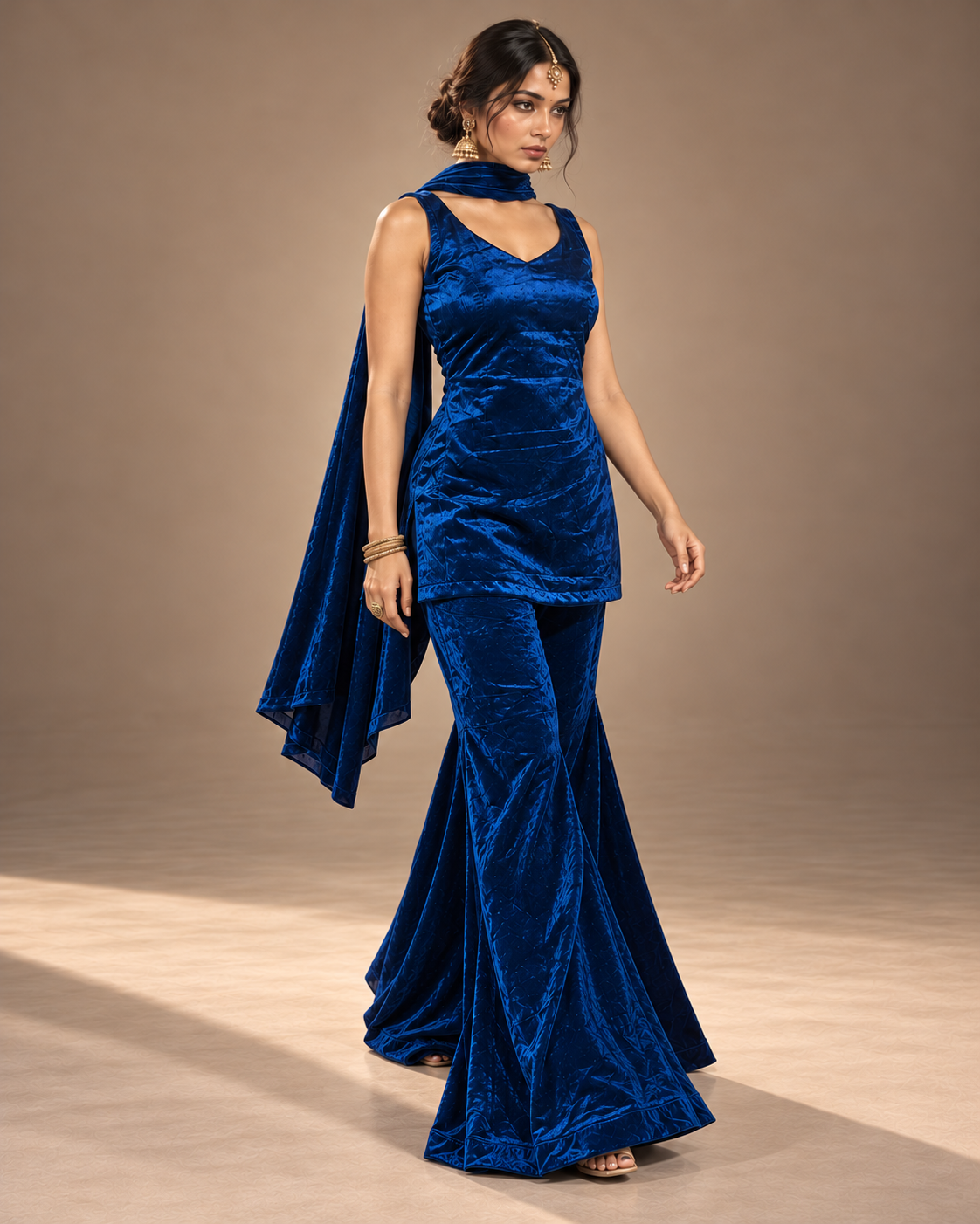 Ziya | Royal Blue Ice Velvet Sharara Set