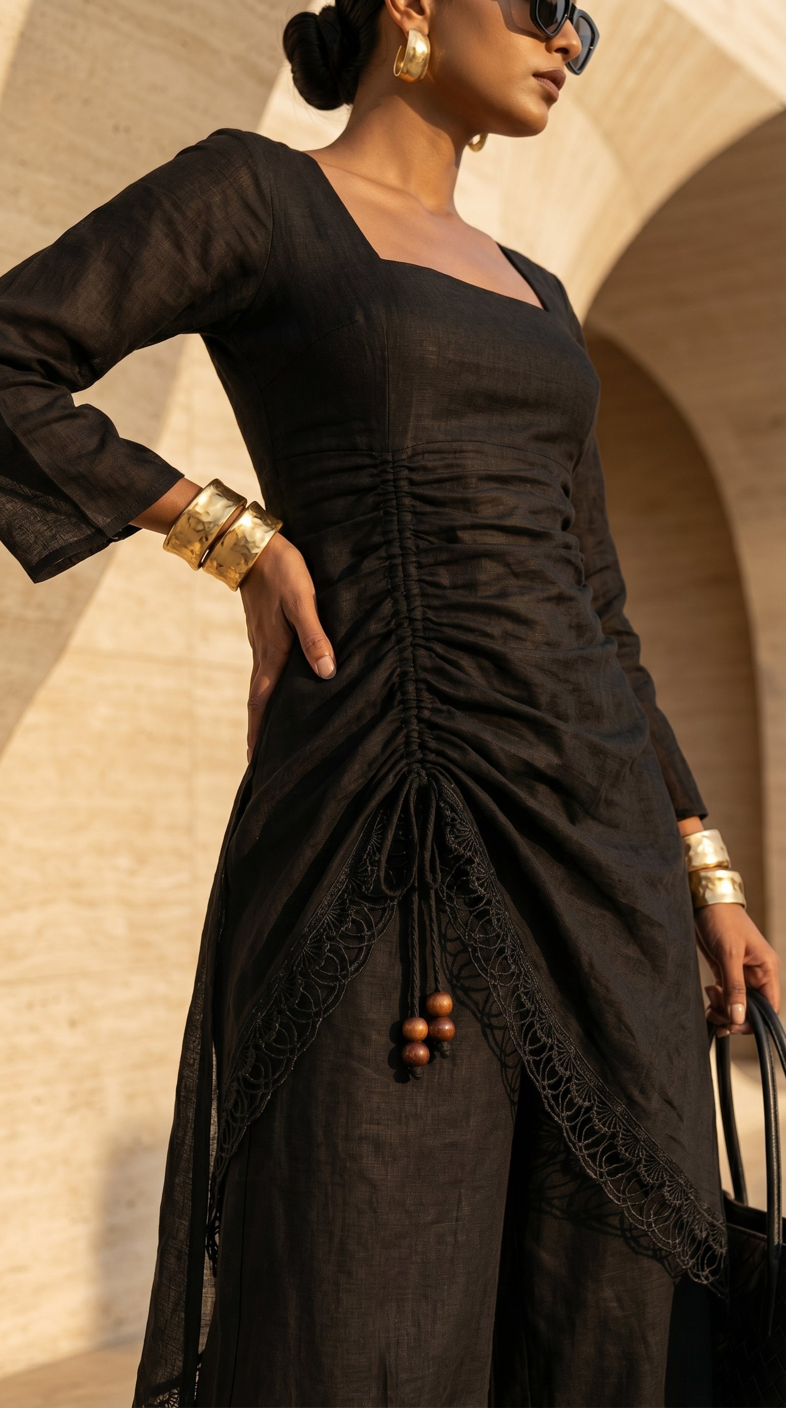 Ziana Sheer Mul Kurti (Black)